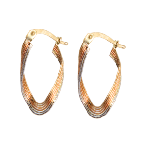 ARRACADAS OVALADAS ESPIRAL TRICOLOR  ACABADO TEXTURIZADO