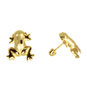 Broquel De Rana Oro 10k Real Arete Infantil Con Estuche Regalo