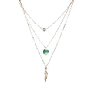 Collar Circonia Verde Pluma y Esfera de Plata Estuche Gratis