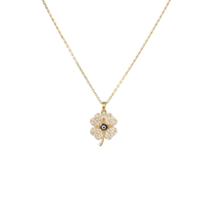 Gargantilla de Trébol con Circonias y Ojo Turco Oro 10K