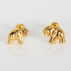Broquel De Elefante Oro 10k Arete Infantil Con Estuche Regalo