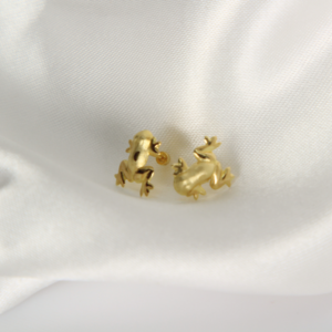 Broquel De Rana Oro 10k Real Arete Infantil Con Estuche Regalo