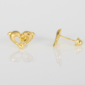 Broquel De Corazón Delfines  Oro 10k Arete Infantil