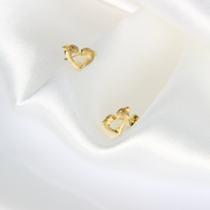 Broquel De Corazón Delfines  Oro 10k Arete Infantil