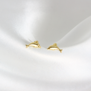 Broqueles De Delfín  Oro 10k Arete Infantil Estuche De Regalo