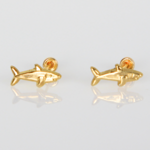 Broqueles De Tiburón  Oro 10k Arete Infantil Estuche De Regalo