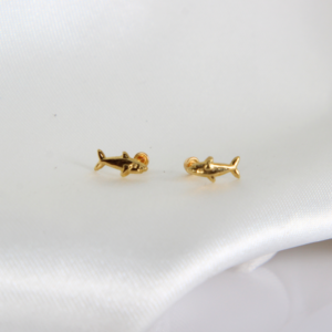 Broqueles De Tiburón  Oro 10k Arete Infantil Estuche De Regalo