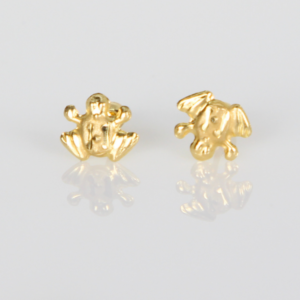 Broquel De Rana Mini  Oro 10k Arete Infantil Estuche De Regalo