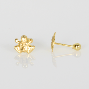 Broquel De Rana Mini  Oro 10k Arete Infantil Estuche De Regalo