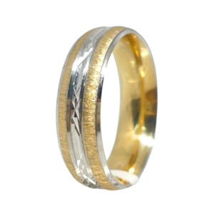 Argolla de Oro Bicolor 14K Acabado Cepillado y Diamantado