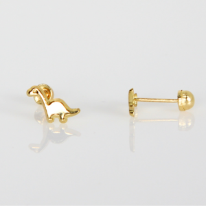 Broquel De Dinosaurio  Oro 10k Arete Infantil Estuche De Regalo