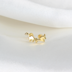 Broquel De Dinosaurio  Oro 10k Arete Infantil Estuche De Regalo