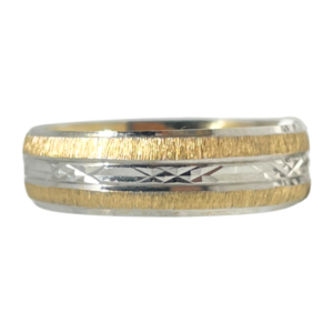 Argolla de Oro Bicolor 14K Acabado Cepillado y Diamantado