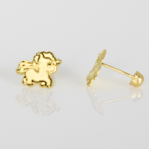 Broquel De Unicornio Oro 10k Arete Infantil Estuche De Regalo