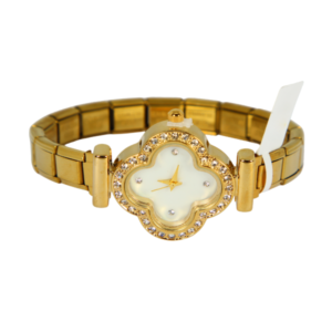 Reloj Vintage Trébol Fondo Blanco Circonias de Acero Inoxidable