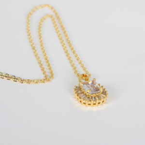 Juego Collar Arete Mujer Laminado Oro Circonia Elegante