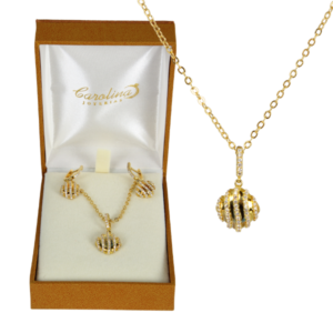 Juego Collar Arete Mujer Laminado Oro Cuadrado con Circonias