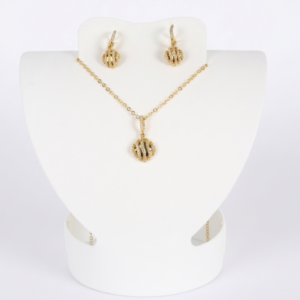 Juego Collar Arete Mujer Laminado Oro Cuadrado con Circonias