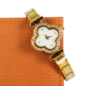 Reloj Vintage Trébol Fondo Blanco Circonias de Acero Inoxidable