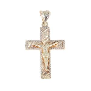 Dije Cruz Plana Cuadrada Circoniada Con Cristo de Plata Regalo para Papá
