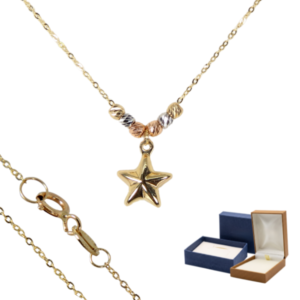 Gargantilla de Oro 10k Aros 3 Colores con Dije Estrella Estuche De Regalo