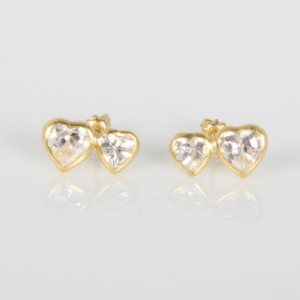 Broquel | Arete Doble Corazón con Circonia Mini para Mujer