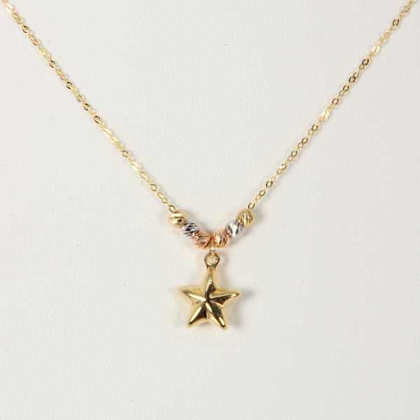 Gargantilla de Oro 10k Aros 3 Colores con Dije Estrella Estuche De Regalo 3 3