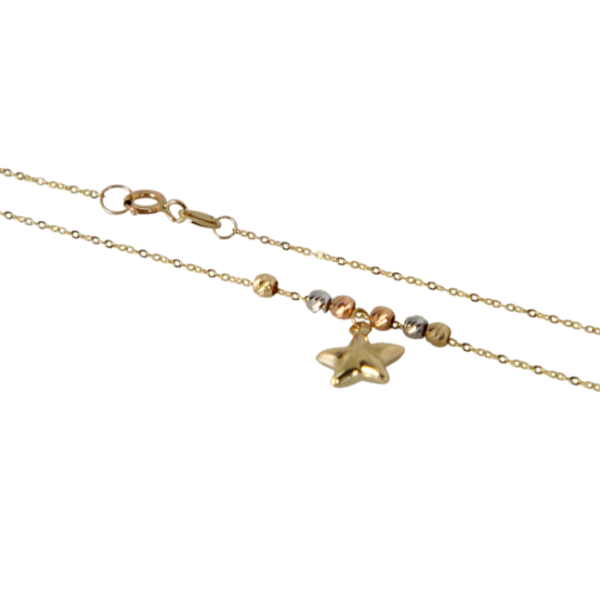 Gargantilla de Oro 10k Aros 3 Colores con Dije Estrella Estuche De Regalo 5 5