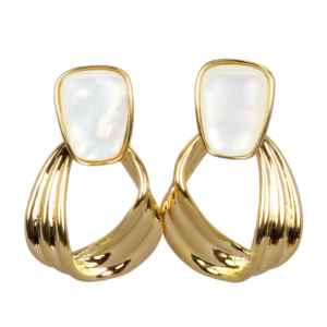 Aretes Dorados Chunky Nácar Elegantes Aros Gruesos Vintage