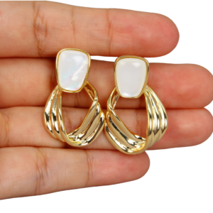 Aretes Dorados Chunky Nácar Elegantes Aros Gruesos Vintage