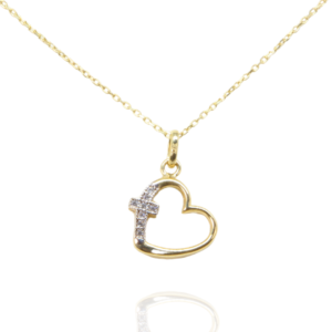 Gargantilla Corazón con Cruz Oro 14K para Mujer